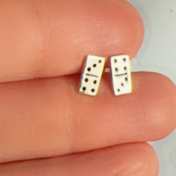 Sterling Silver Tiny Domino Stud Earrings - Picture 8 of 12